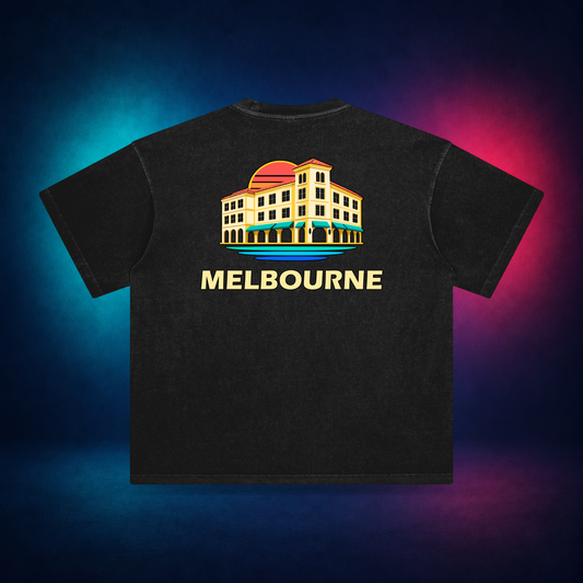 Melbourne — Retro Black — large back print | Vision Neon midnight studio