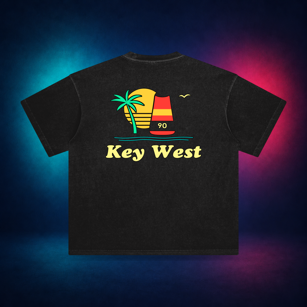 Key West — Retro Black — large back print | Vision Neon midnight studio