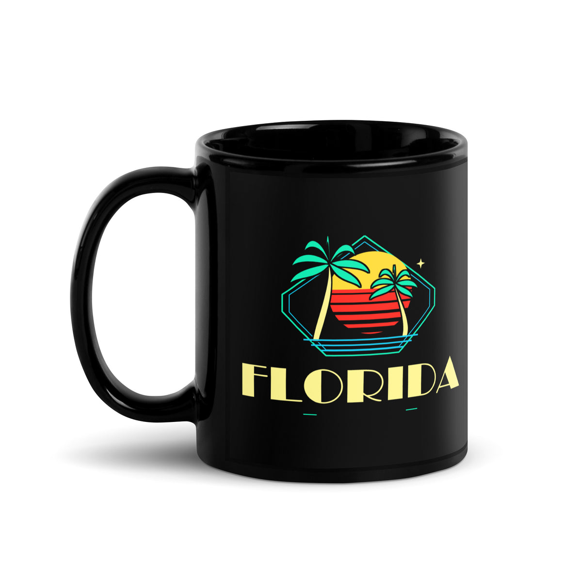Florida Palm Sunset — Black mug, 11 oz, logo on both sides