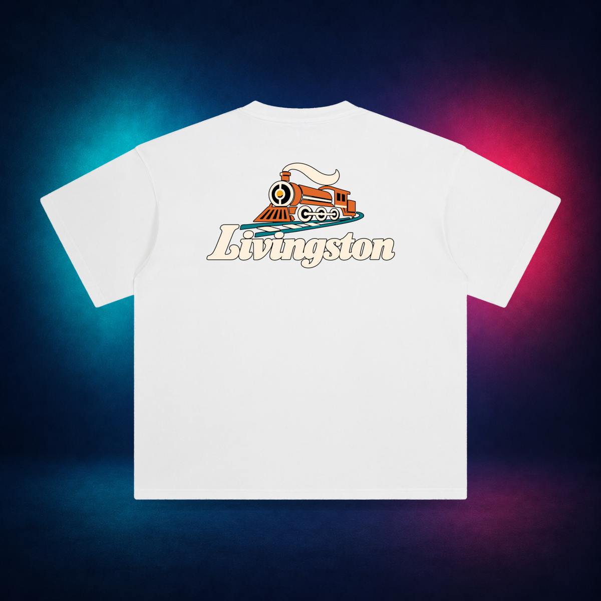 Livingston — White — large back print | Vision Neon midnight studio