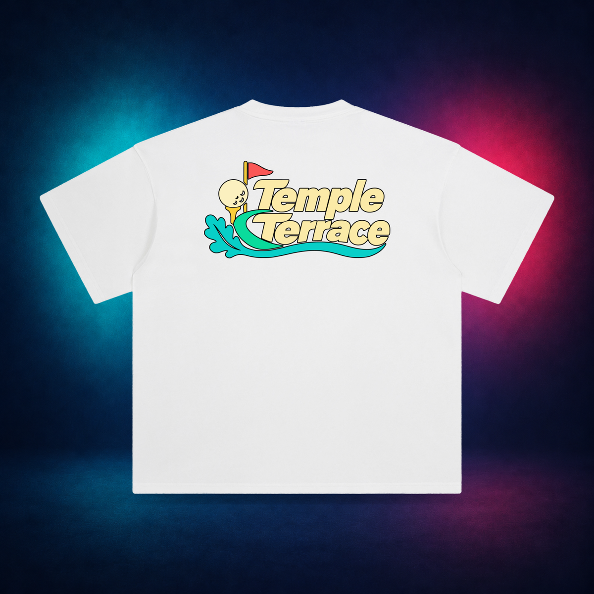 Temple Terrace — White — large back print | Vision Neon midnight studio