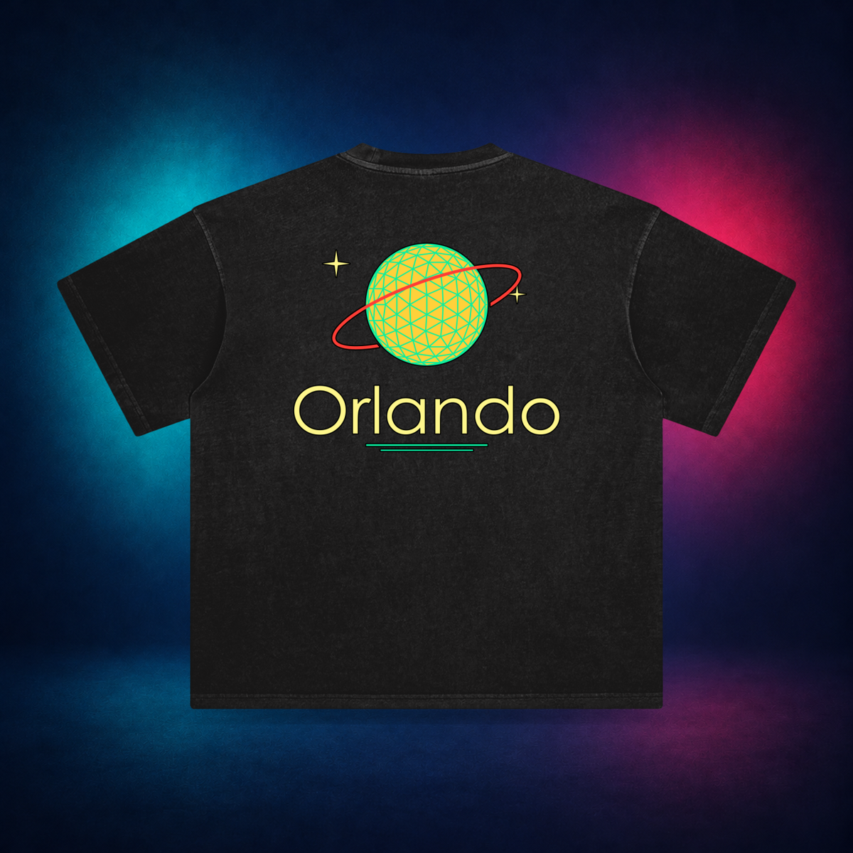 Orlando — Retro Black — large back print | Vision Neon midnight studio