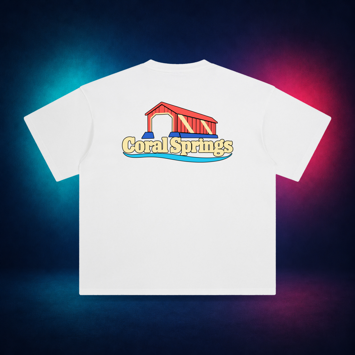 Coral Springs — White — large back print | Vision Neon midnight studio