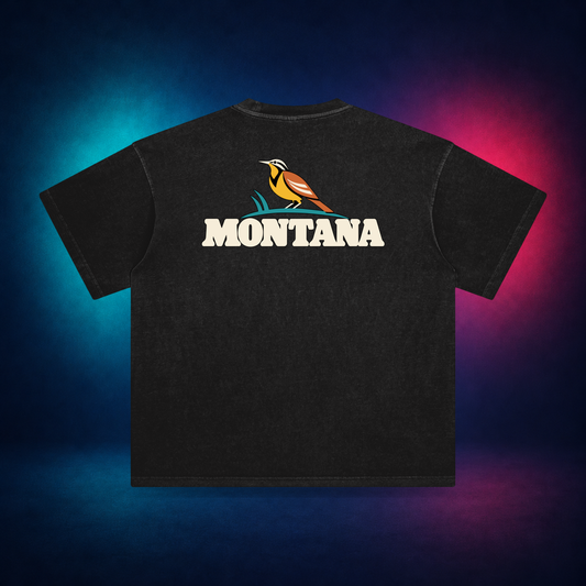 Montana Meadowlark — Retro Black — large back print | Vision Neon midnight studio