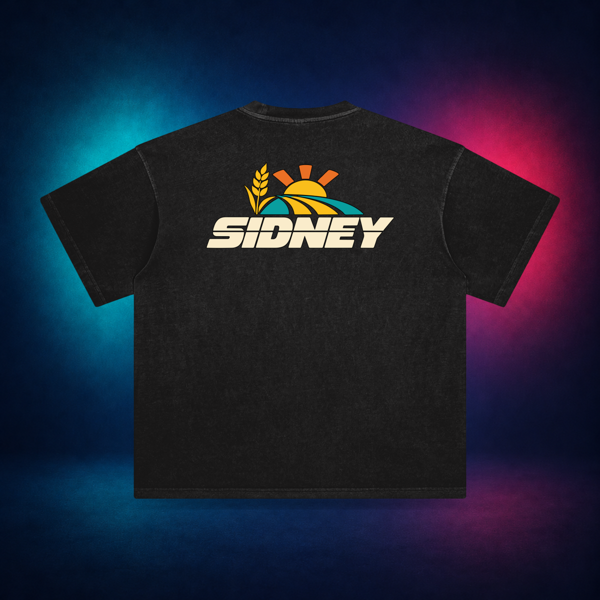 Sidney — Retro Black — large back print | Vision Neon midnight studio