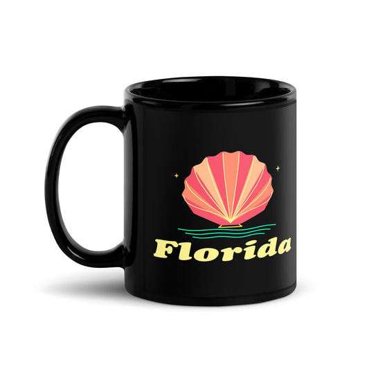 Florida Seashell — Black mug, 11 oz, logo on both sides