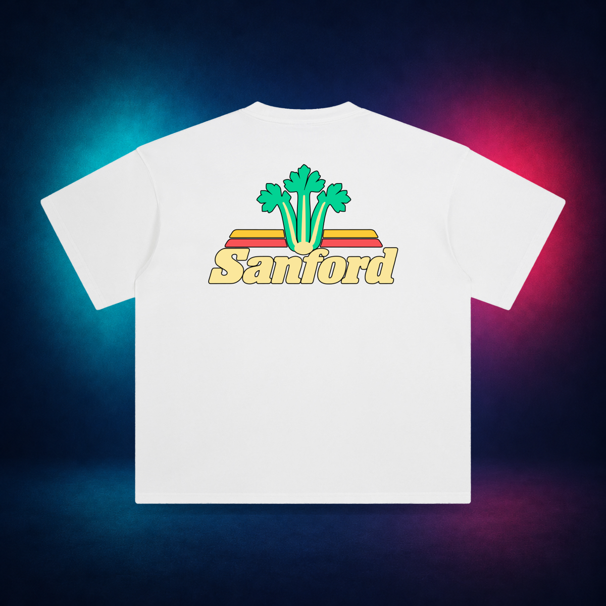 Sanford — White — large back print | Vision Neon midnight studio