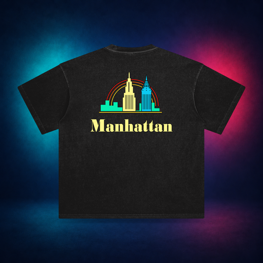Manhattan — Retro Black — large back print | Vision Neon midnight studio