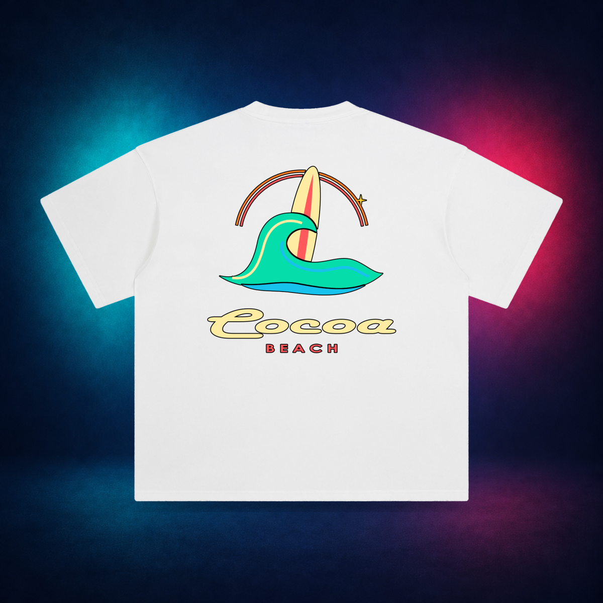 Cocoa Beach — White — large back print | Vision Neon midnight studio