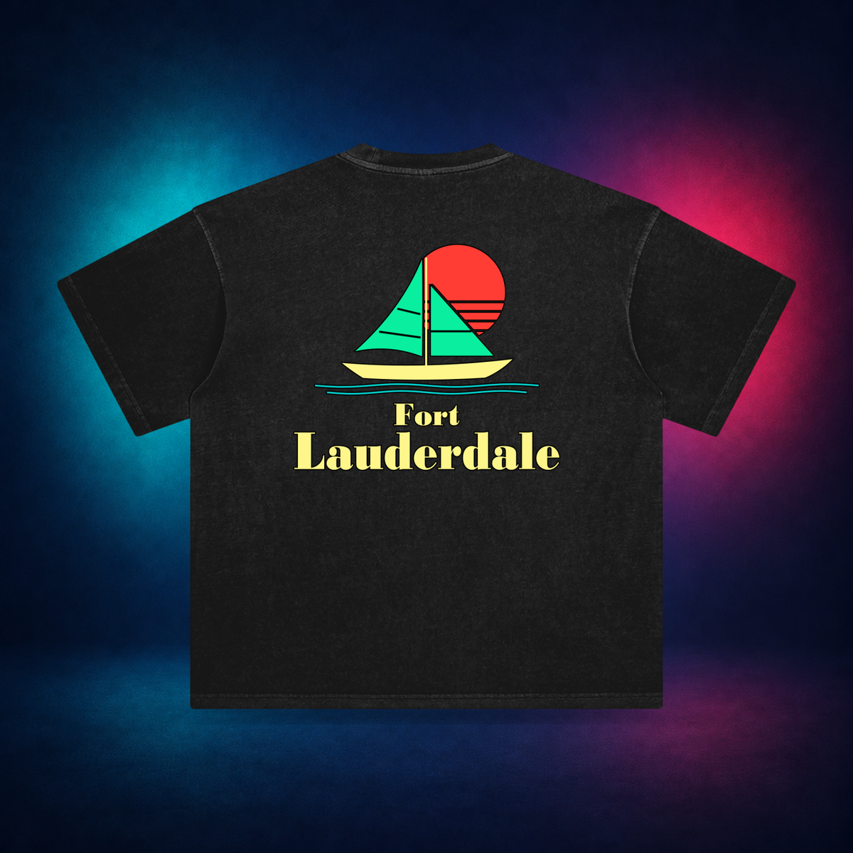 Ft. Lauderdale — Retro Black — large back print | Vision Neon midnight studio