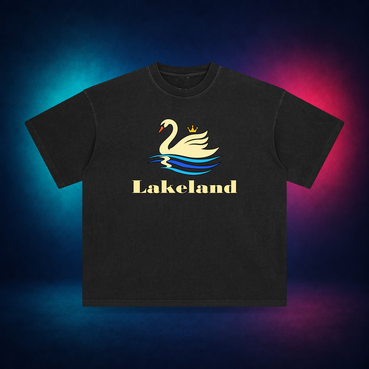 Lakeland — Retro Black — front only print | Vision Neon midnight studio
