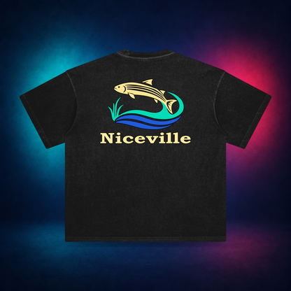 Niceville — Retro Black — large back print | Vision Neon midnight studio