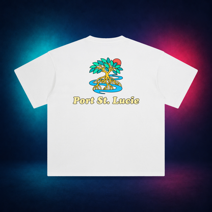 Port St. Lucie — White — large back print | Vision Neon midnight studio