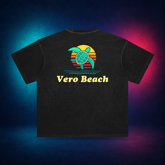 Vero Beach — Retro Black — large back print | Vision Neon midnight studio