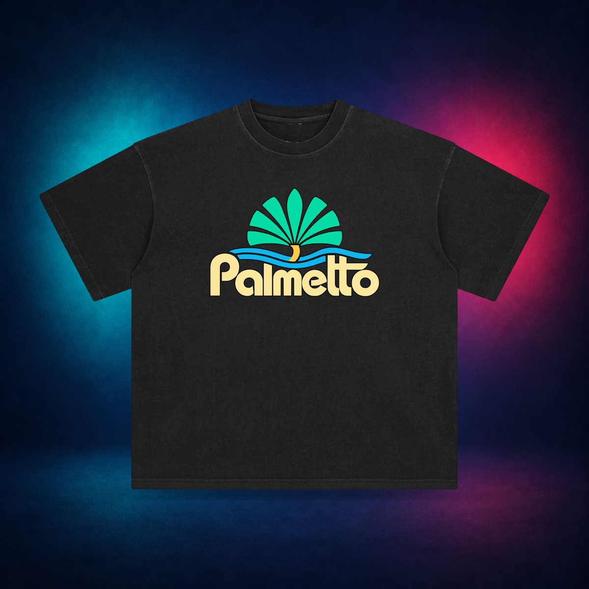 Palmetto — Retro Black — front only print | Vision Neon midnight studio