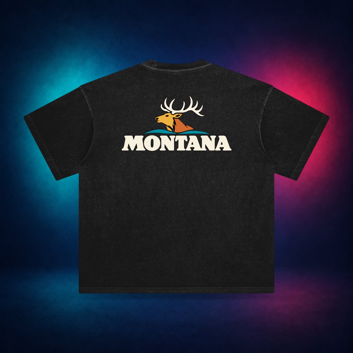 Montana Elk — Retro Black — large back print | Vision Neon midnight studio