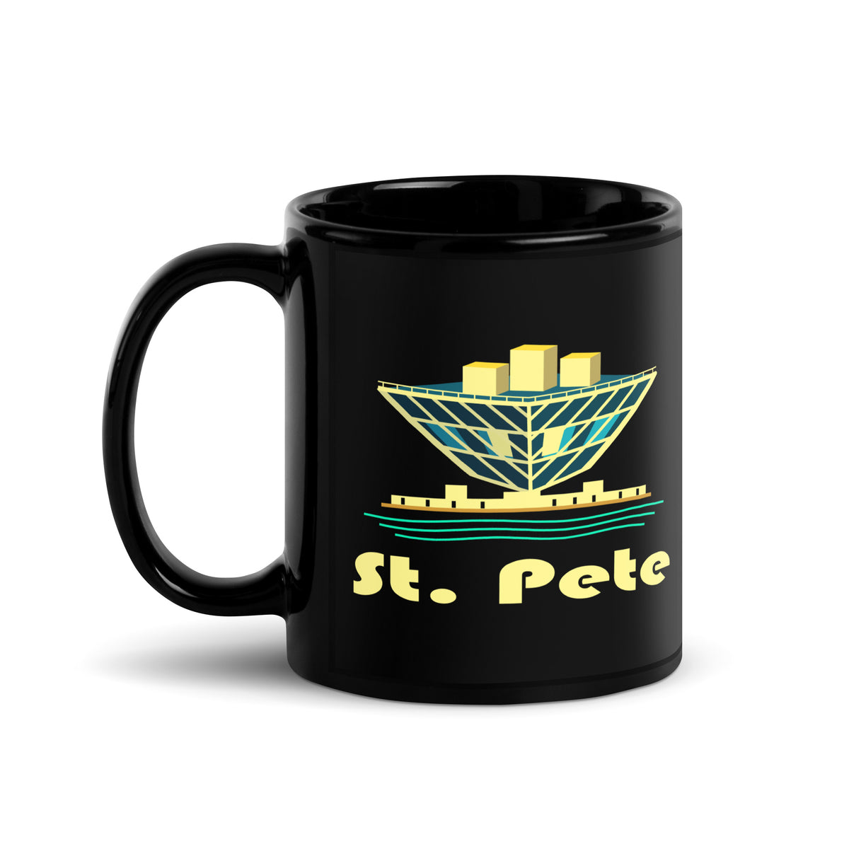 St. Pete — Black mug, 11 oz, logo on both sides