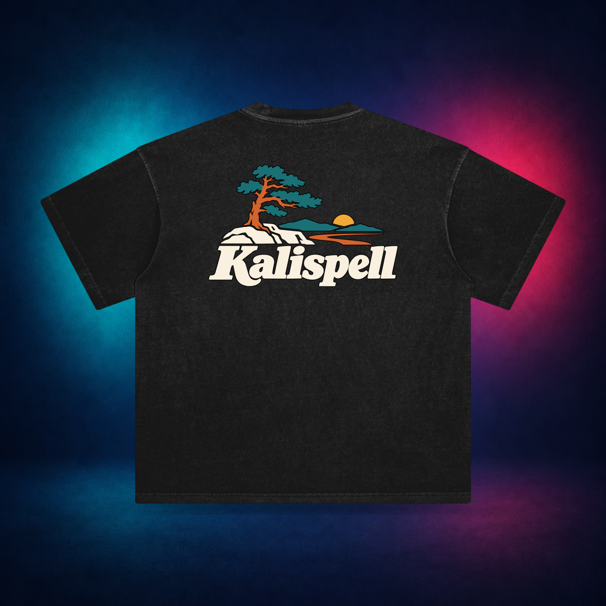 Kalispell — Retro Black — back only print | Vision Neon midnight studio