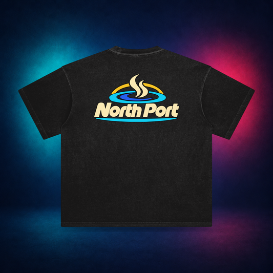North Port — Retro Black — large back print | Vision Neon midnight studio