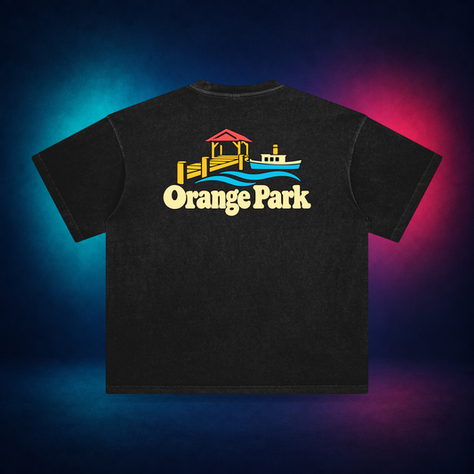 Orange Park — Retro Black — large back print | Vision Neon midnight studio