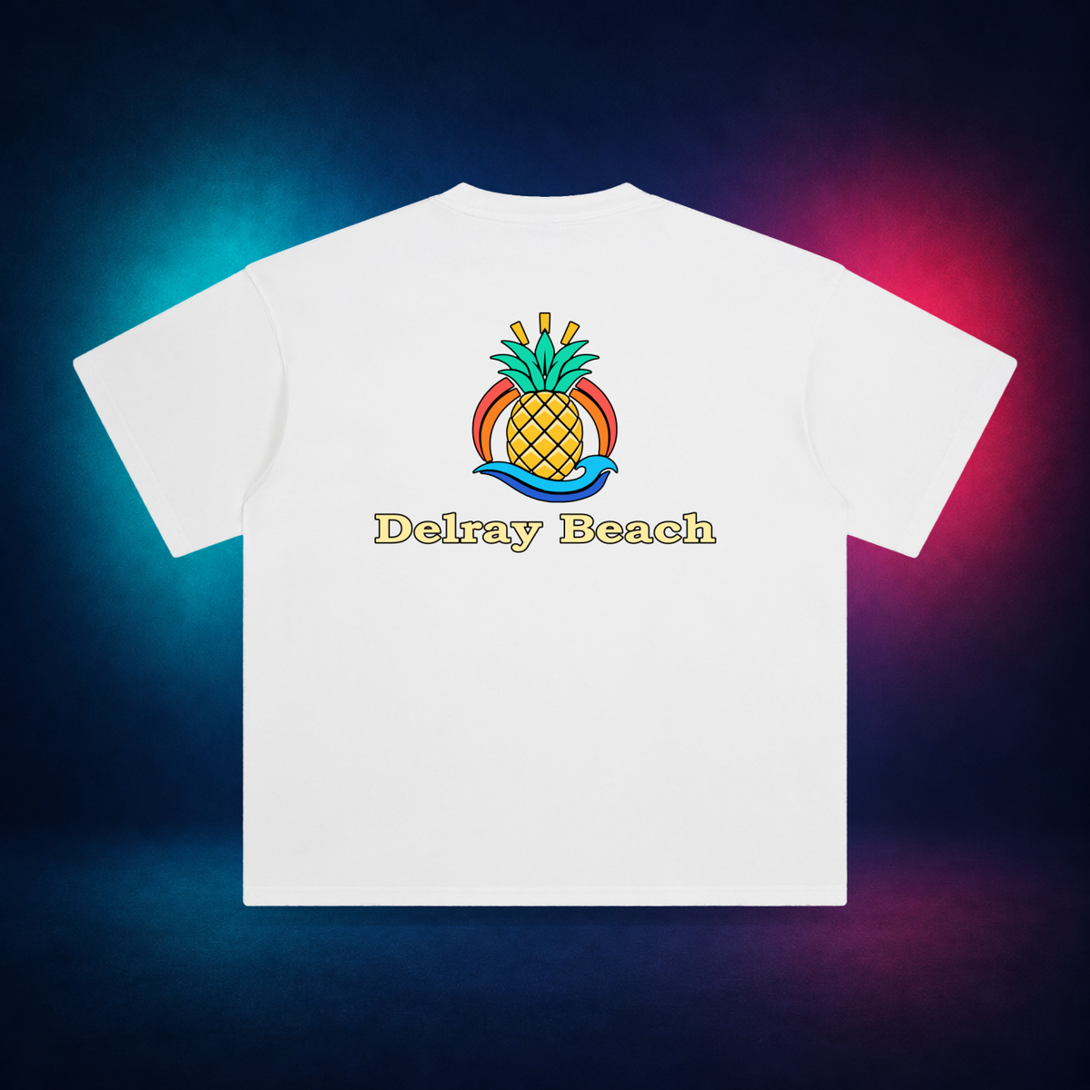Delray Beach — White — large back print | Vision Neon midnight studio