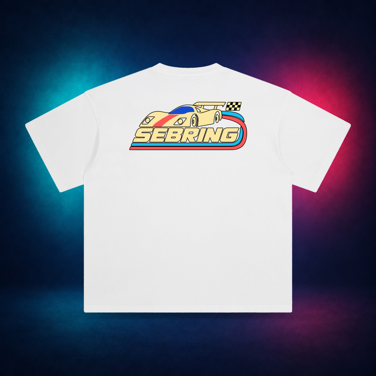 Sebring — White — large back print | Vision Neon midnight studio