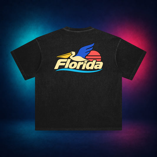 Florida Pelican — Retro Black — back only print | Vision Neon midnight studio