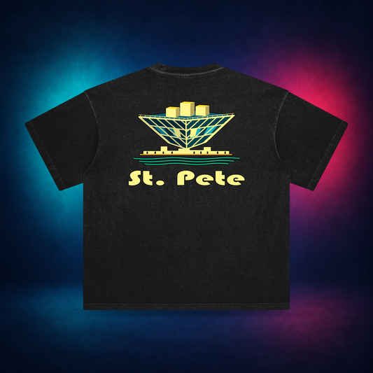 St. Pete — Retro Black — large back print | Vision Neon midnight studio