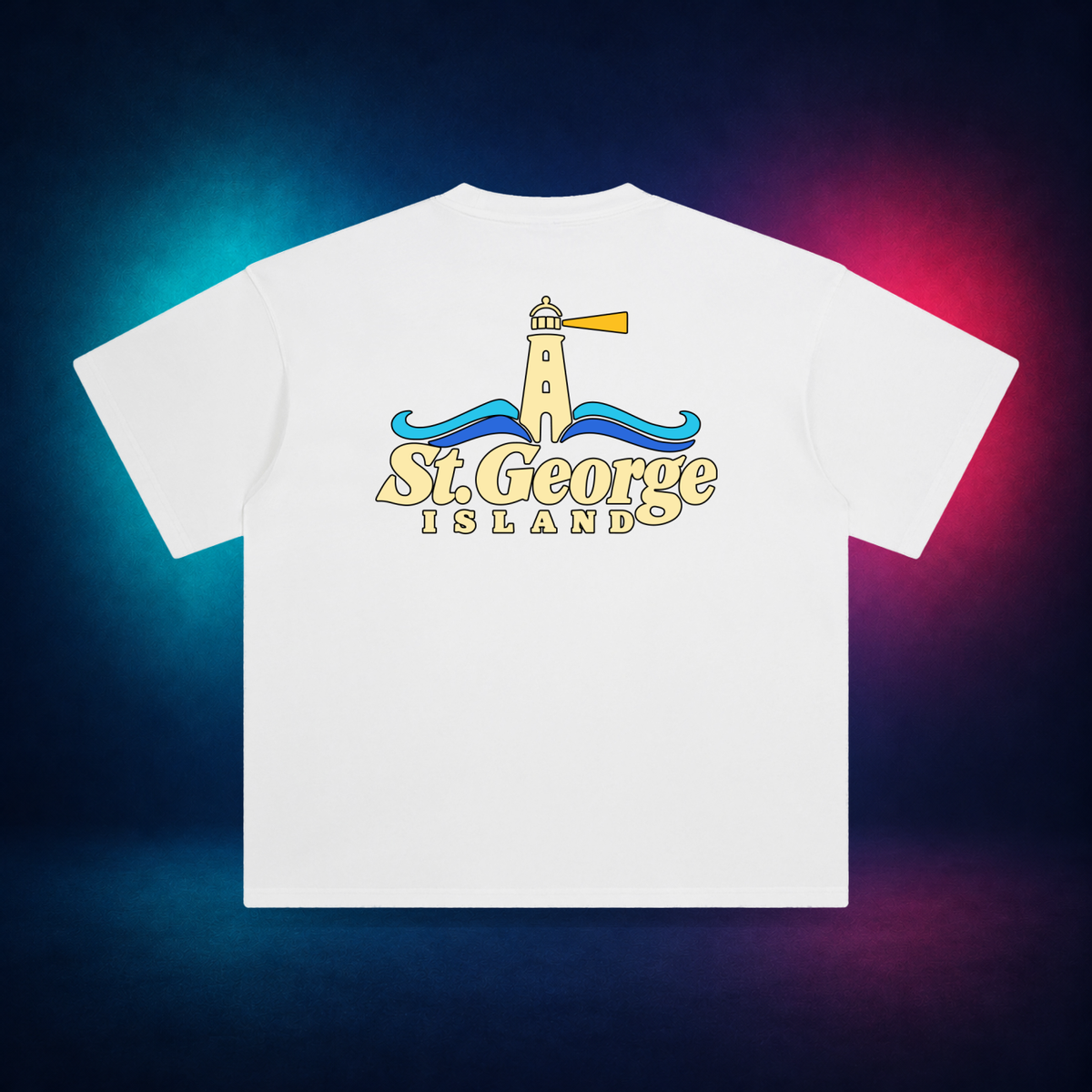 St. George Island — White — large back print | Vision Neon midnight studio