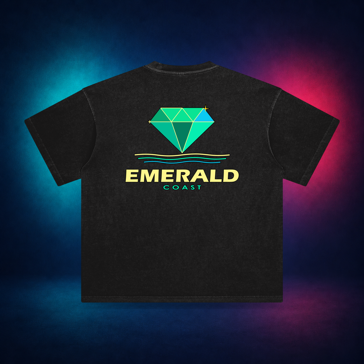 Emerald Coast — Retro Black — large back print | Vision Neon midnight studio
