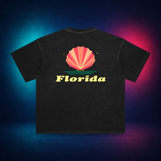 Florida Seashell — Retro Black — back only print | Vision Neon midnight studio