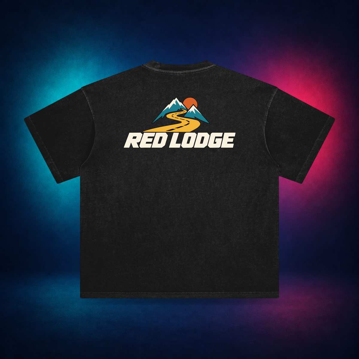 Red Lodge — Retro Black — large back print | Vision Neon midnight studio