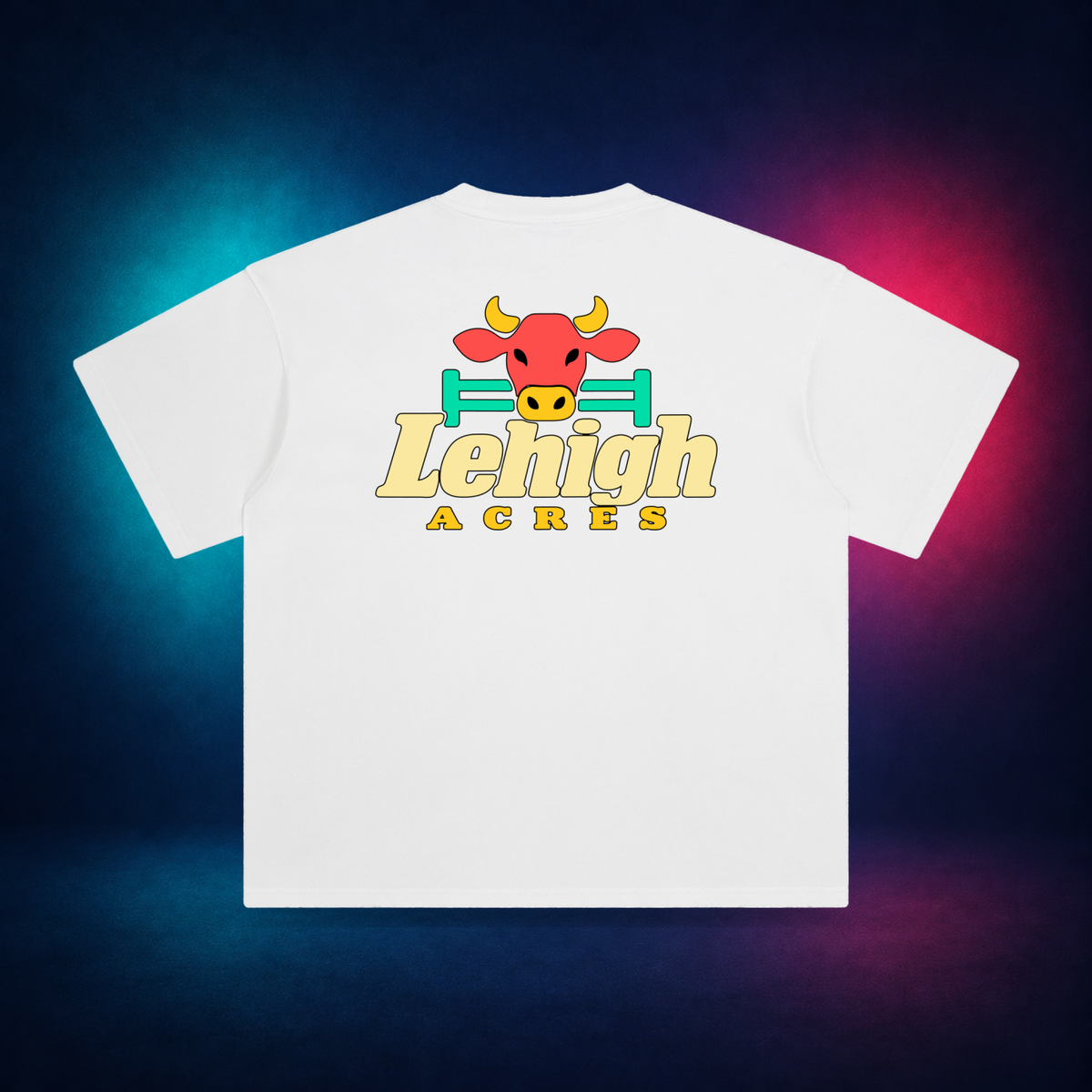 Lehigh Acres — White — large back print | Vision Neon midnight studio