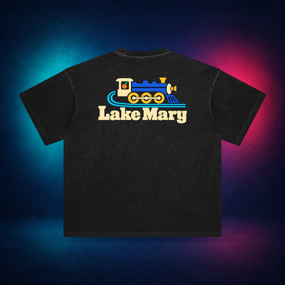 Lake Mary — Retro Black — large back print | Vision Neon midnight studio