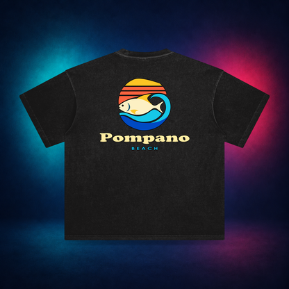 Pompano Beach — Retro Black — large back print | Vision Neon midnight studio