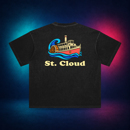 St. Cloud — Retro Black — large back print | Vision Neon midnight studio