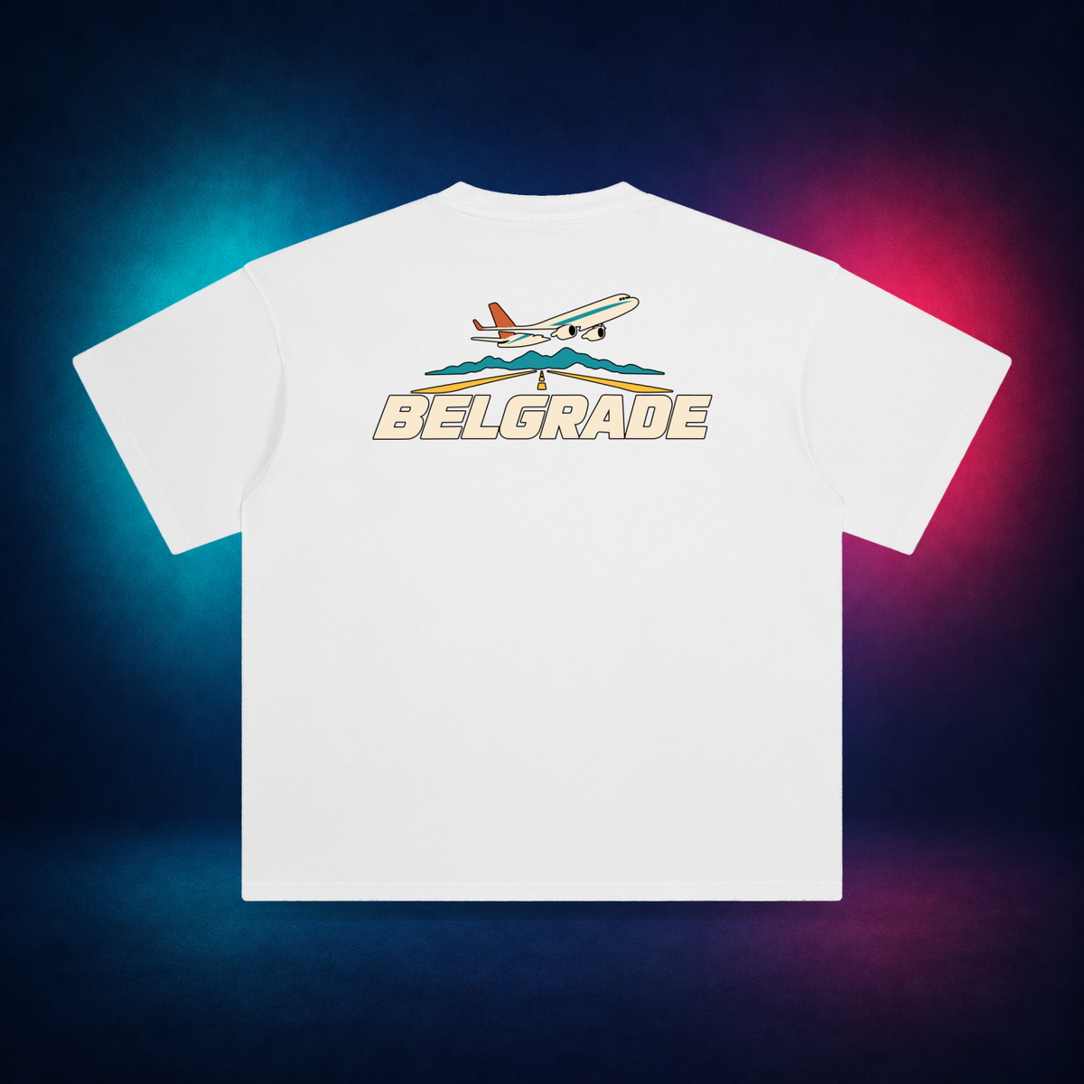 Belgrade — White — large back print | Vision Neon midnight studio