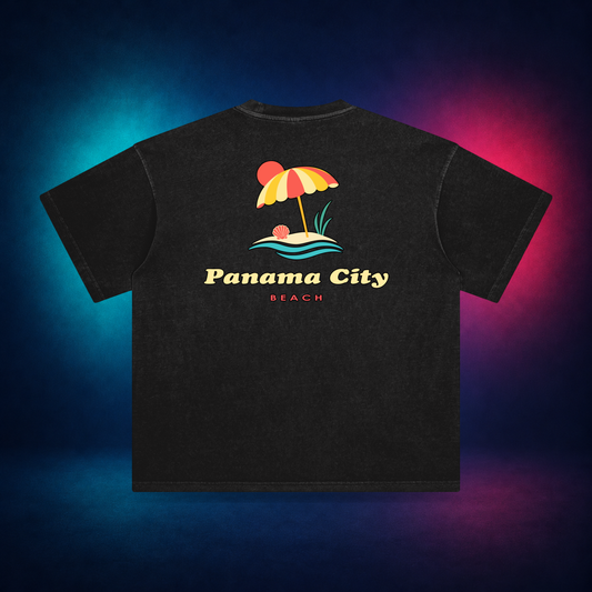 Panama City Beach — Retro Black — large back print | Vision Neon midnight studio