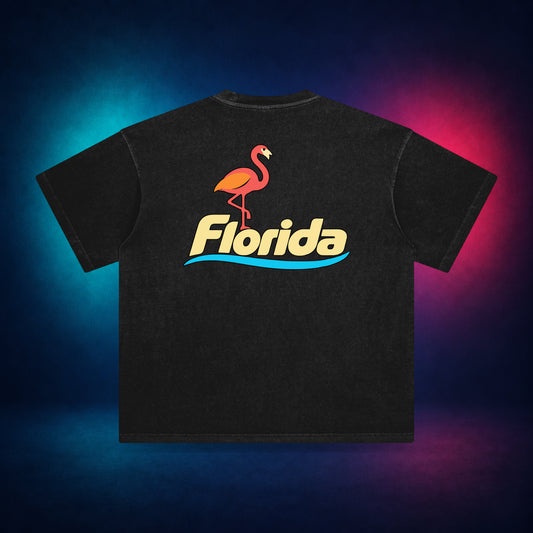 Florida Flamingo — Retro Black — back only print | Vision Neon midnight studio