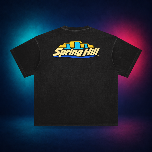 Spring Hill — Retro Black — large back print | Vision Neon midnight studio