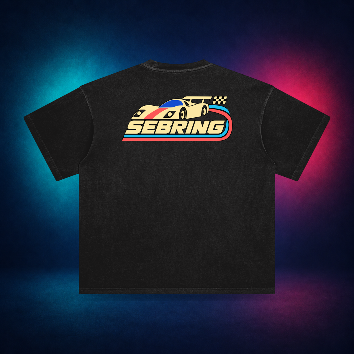 Sebring — Retro Black — large back print | Vision Neon midnight studio