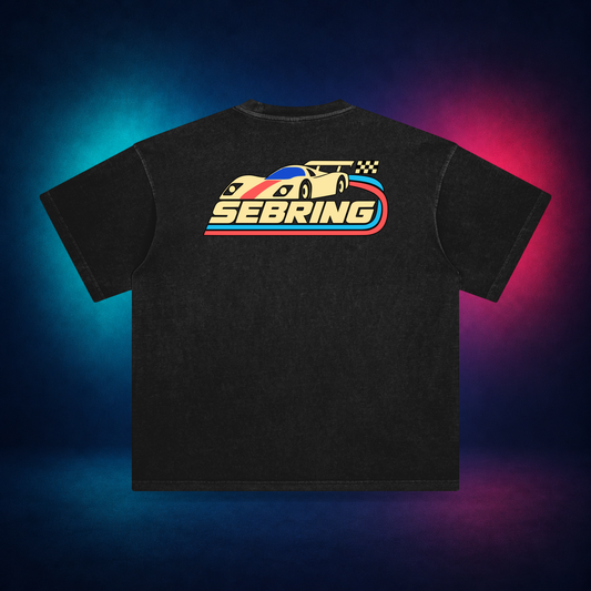 Sebring — Retro Black — large back print | Vision Neon midnight studio