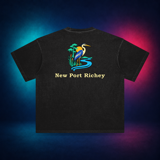 New Port Richey — Retro Black — large back print | Vision Neon midnight studio