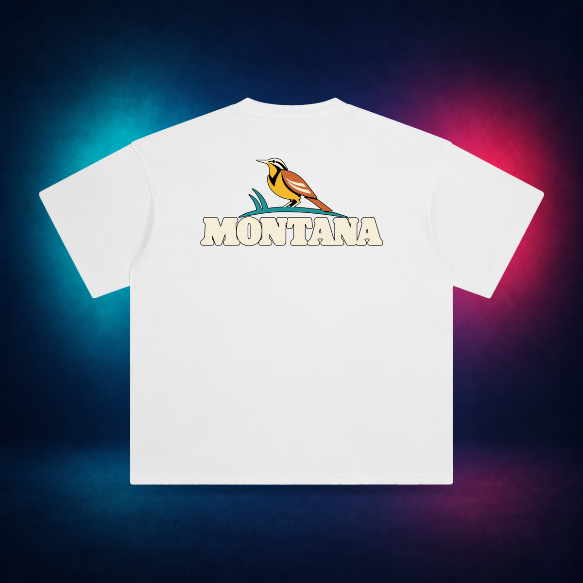 Montana Meadowlark — White — large back print | Vision Neon midnight studio