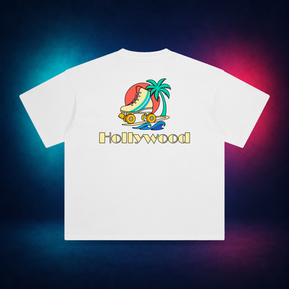 Hollywood — White — large back print | Vision Neon midnight studio