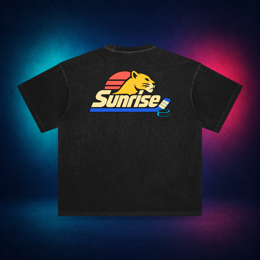 Sunrise — Retro Black — large back print | Vision Neon midnight studio