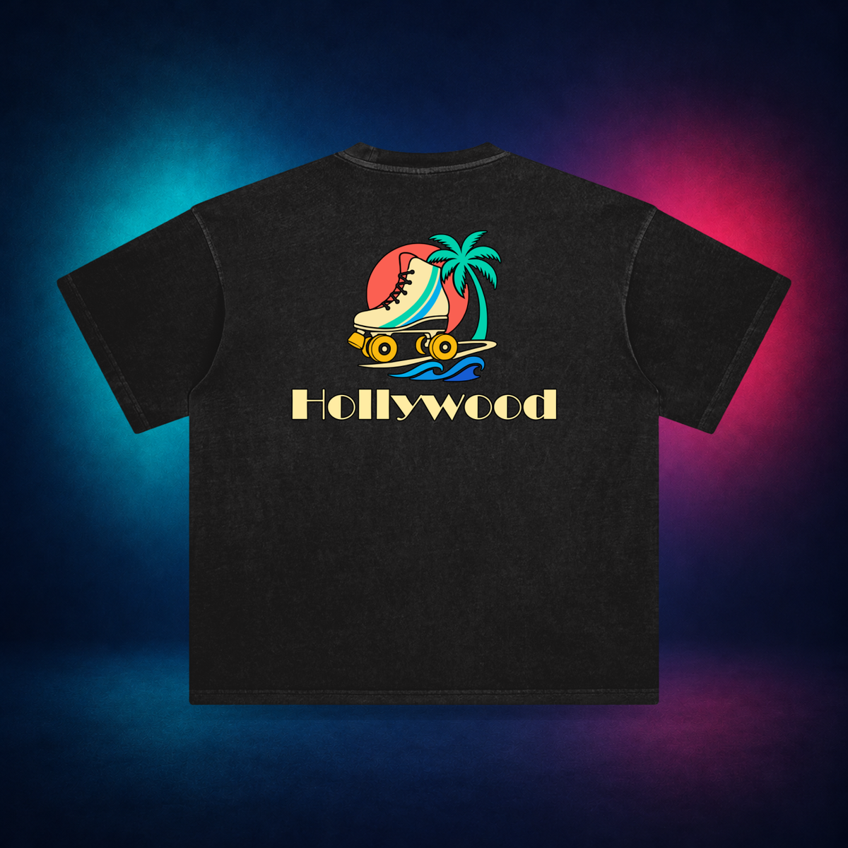 Hollywood — Retro Black — large back print | Vision Neon midnight studio