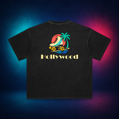 Hollywood — Retro Black — large back print | Vision Neon midnight studio