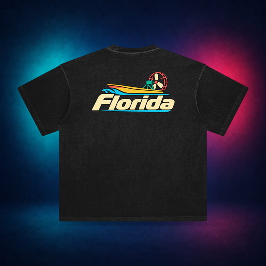 Florida Airboat — Retro Black — large back print | Vision Neon midnight studio