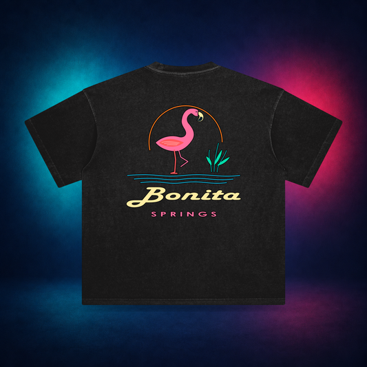 Bonita Springs — Retro Black — large back print | Vision Neon midnight studio